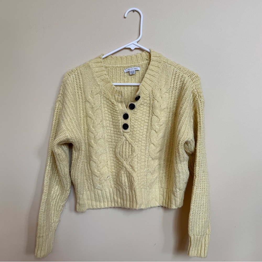 American Eagle cropped henley sweater
